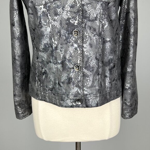 Chicos Womens Python Print Jacket Metallic Gray Button Front size Small - Picture 4 of 13